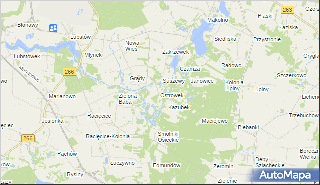 mapa Ostrówek gmina Sompolno, Ostrówek gmina Sompolno na mapie Targeo