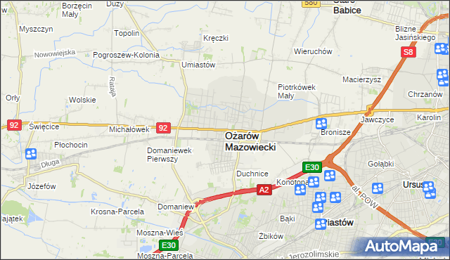mapa Ożarów Mazowiecki, Ożarów Mazowiecki na mapie Targeo