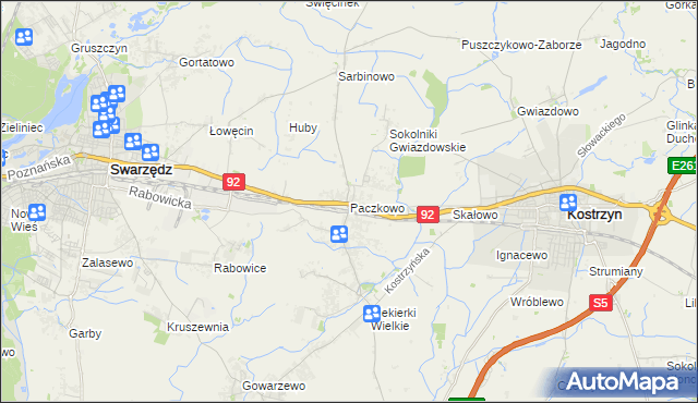 mapa Paczkowo gmina Swarzędz, Paczkowo gmina Swarzędz na mapie Targeo