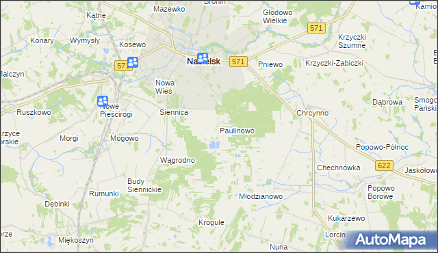 mapa Paulinowo, Paulinowo na mapie Targeo