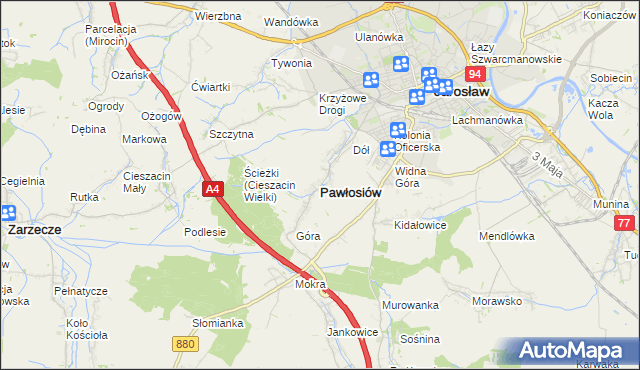 mapa Pawłosiów, Pawłosiów na mapie Targeo