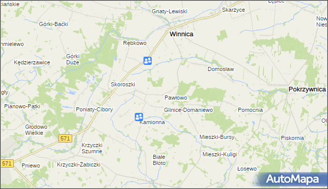 mapa Pawłowo gmina Winnica, Pawłowo gmina Winnica na mapie Targeo