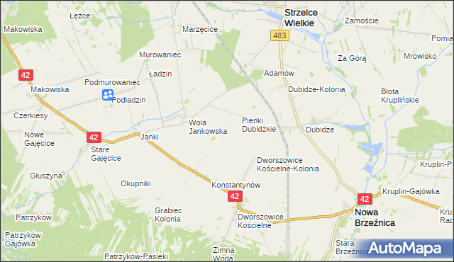 mapa Pieńki Dworszowskie, Pieńki Dworszowskie na mapie Targeo