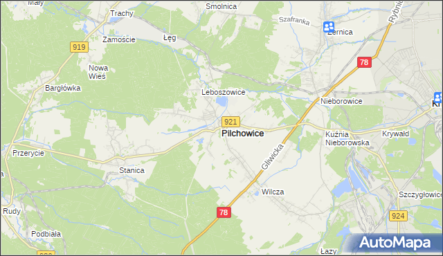 mapa Pilchowice powiat gliwicki, Pilchowice powiat gliwicki na mapie Targeo