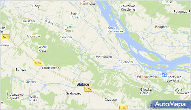 mapa Piotrkówek gmina Słubice, Piotrkówek gmina Słubice na mapie Targeo