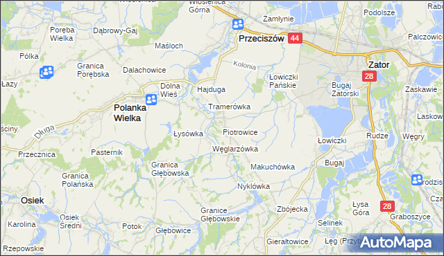 mapa Piotrowice gmina Przeciszów, Piotrowice gmina Przeciszów na mapie Targeo