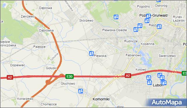 mapa Plewiska gmina Komorniki, Plewiska gmina Komorniki na mapie Targeo