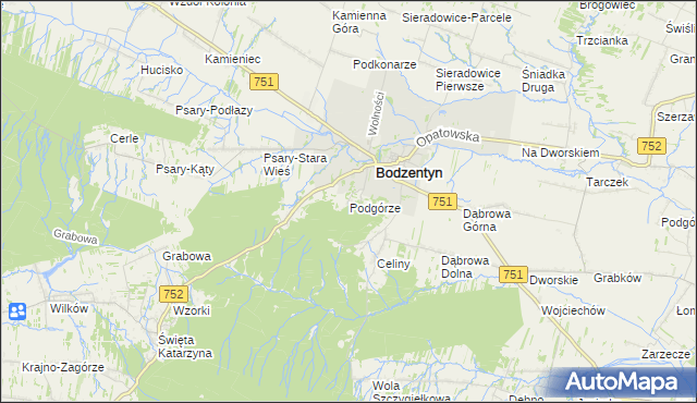 mapa Podgórze gmina Bodzentyn, Podgórze gmina Bodzentyn na mapie Targeo