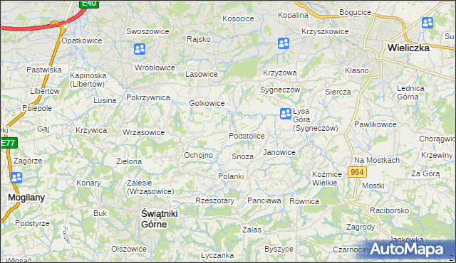 mapa Podstolice gmina Wieliczka, Podstolice gmina Wieliczka na mapie Targeo