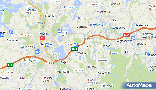 mapa Pogórze gmina Skoczów, Pogórze gmina Skoczów na mapie Targeo