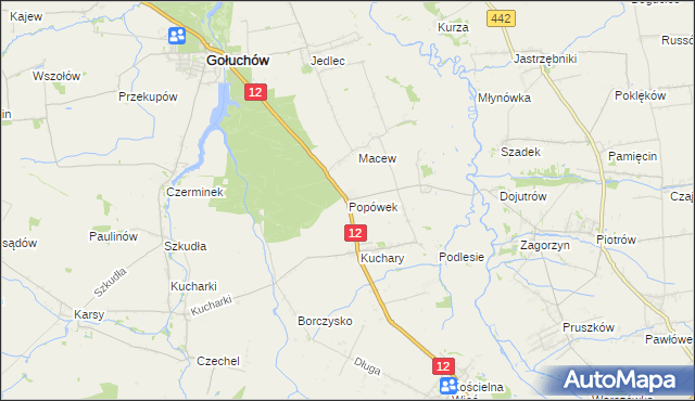 mapa Popówek gmina Gołuchów, Popówek gmina Gołuchów na mapie Targeo