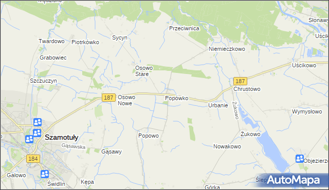 mapa Popówko gmina Oborniki, Popówko gmina Oborniki na mapie Targeo