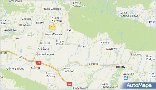 mapa Porąbki gmina Bieliny, Porąbki gmina Bieliny na mapie Targeo