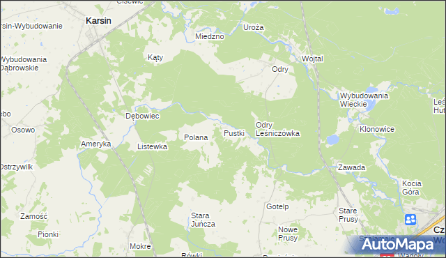 mapa Pustki gmina Czersk, Pustki gmina Czersk na mapie Targeo