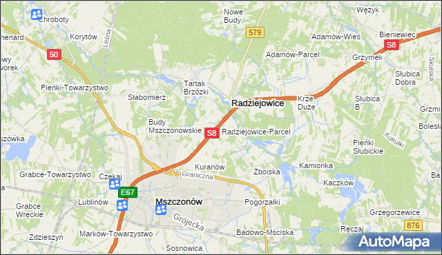 mapa Radziejowice-Parcel, Radziejowice-Parcel na mapie Targeo