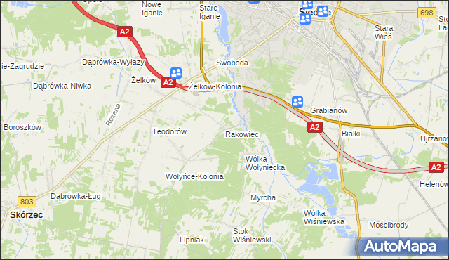 mapa Rakowiec gmina Siedlce, Rakowiec gmina Siedlce na mapie Targeo