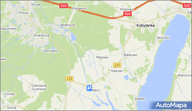 mapa Rekowo gmina Kobylanka, Rekowo gmina Kobylanka na mapie Targeo