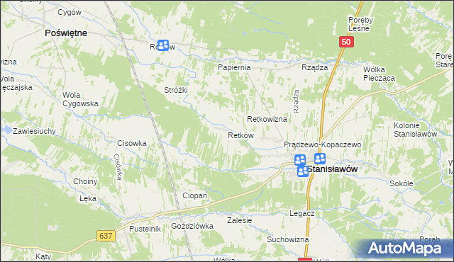 mapa Retków gmina Stanisławów, Retków gmina Stanisławów na mapie Targeo