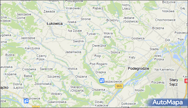 mapa Rogi gmina Podegrodzie, Rogi gmina Podegrodzie na mapie Targeo