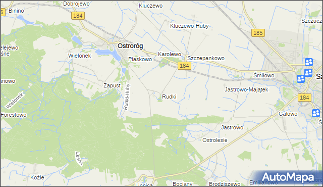 mapa Rudki gmina Ostroróg, Rudki gmina Ostroróg na mapie Targeo