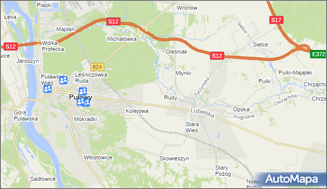 mapa Rudy gmina Końskowola, Rudy gmina Końskowola na mapie Targeo