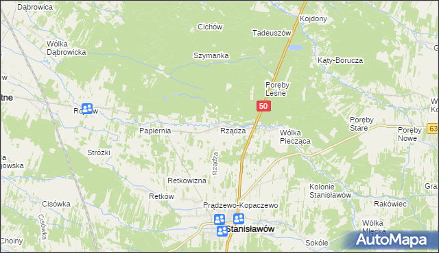 mapa Rządza gmina Stanisławów, Rządza gmina Stanisławów na mapie Targeo