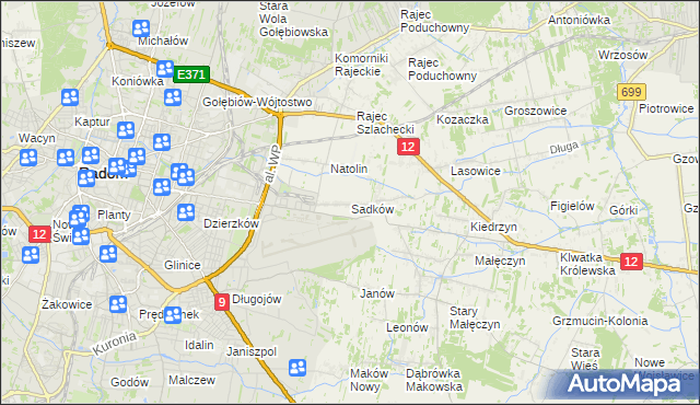 mapa Sadków gmina Jedlnia-Letnisko, Sadków gmina Jedlnia-Letnisko na mapie Targeo