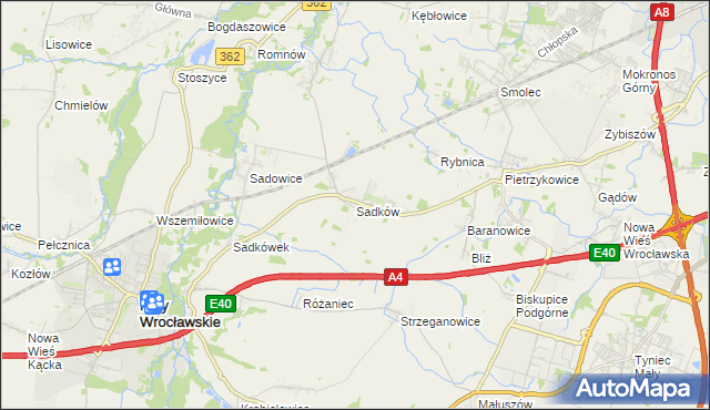 mapa Sadków gmina Kąty Wrocławskie, Sadków gmina Kąty Wrocławskie na mapie Targeo