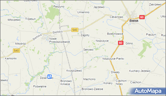 mapa Sękowo gmina Bielsk, Sękowo gmina Bielsk na mapie Targeo