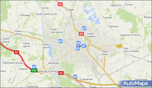 mapa Siedlce, Siedlce na mapie Targeo