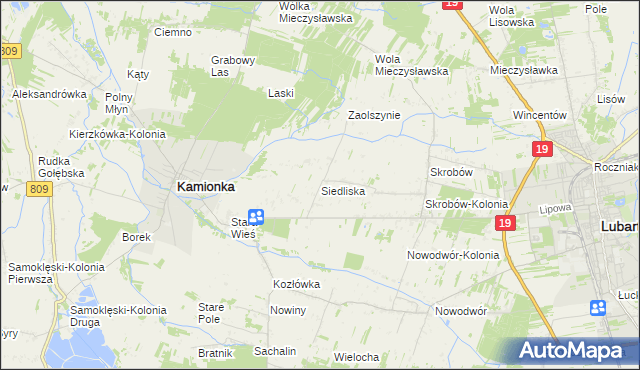 mapa Siedliska gmina Kamionka, Siedliska gmina Kamionka na mapie Targeo