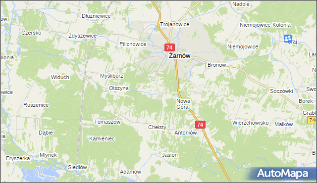 mapa Sielec gmina Żarnów, Sielec gmina Żarnów na mapie Targeo