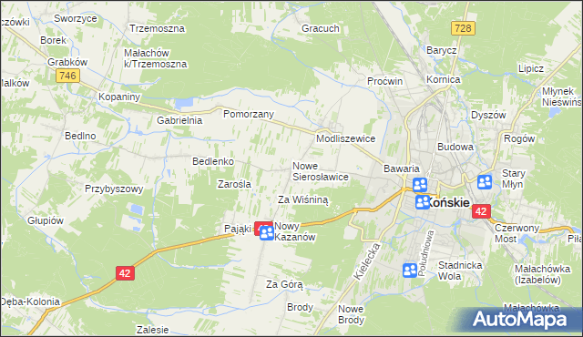 mapa Sierosławice gmina Końskie, Sierosławice gmina Końskie na mapie Targeo