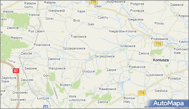 mapa Skrzeszowice, Skrzeszowice na mapie Targeo