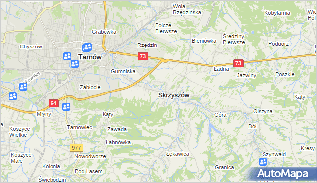 mapa Skrzyszów powiat tarnowski, Skrzyszów powiat tarnowski na mapie Targeo