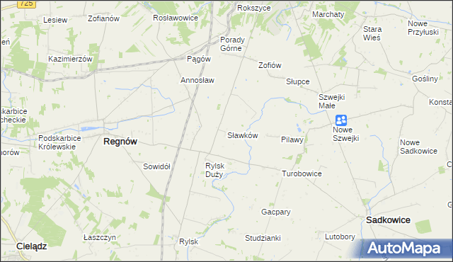 mapa Sławków gmina Regnów, Sławków gmina Regnów na mapie Targeo