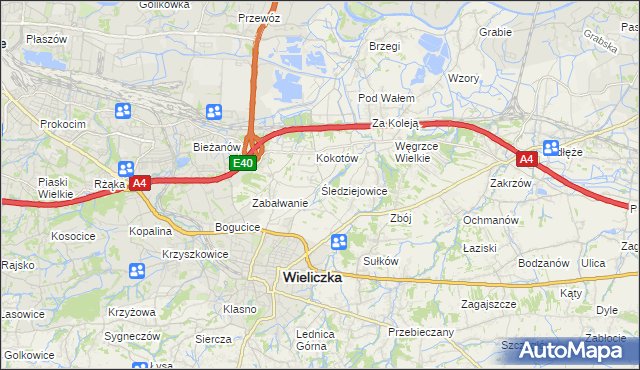 mapa Śledziejowice, Śledziejowice na mapie Targeo