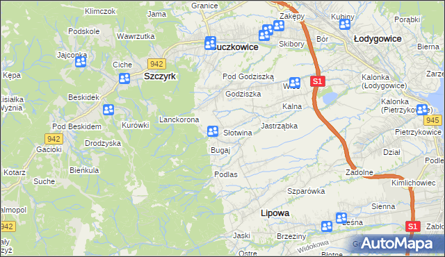 mapa Słotwina gmina Lipowa, Słotwina gmina Lipowa na mapie Targeo