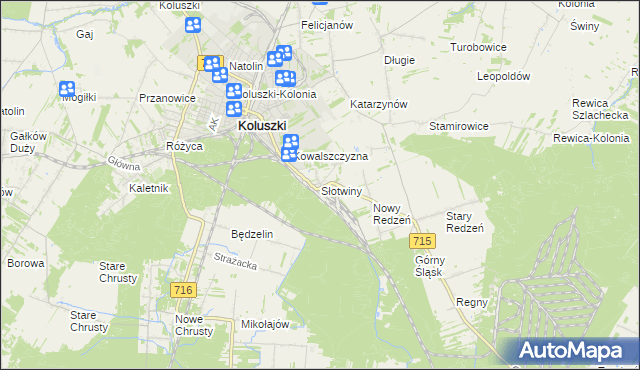 mapa Słotwiny gmina Koluszki, Słotwiny gmina Koluszki na mapie Targeo