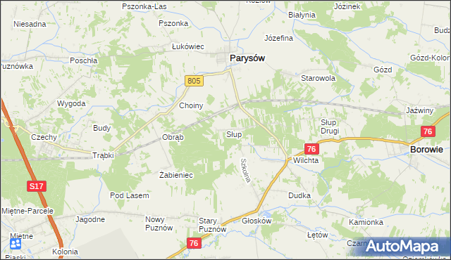 mapa Słup gmina Parysów, Słup gmina Parysów na mapie Targeo