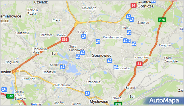 mapa Sosnowca, Sosnowiec na mapie Targeo