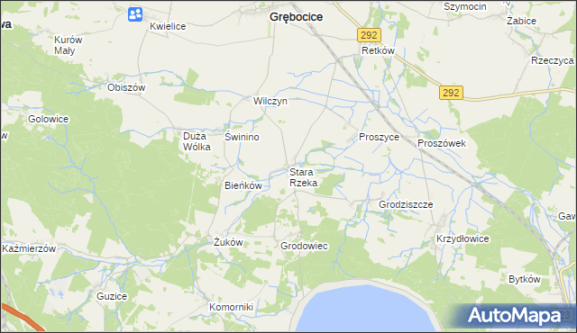 mapa Stara Rzeka gmina Grębocice, Stara Rzeka gmina Grębocice na mapie Targeo