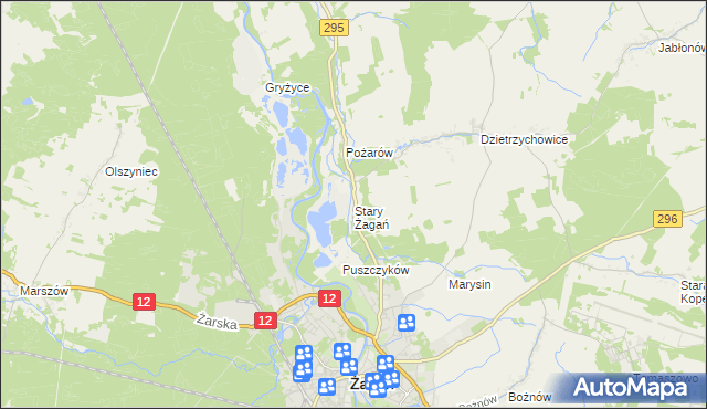 mapa Stary Żagań, Stary Żagań na mapie Targeo