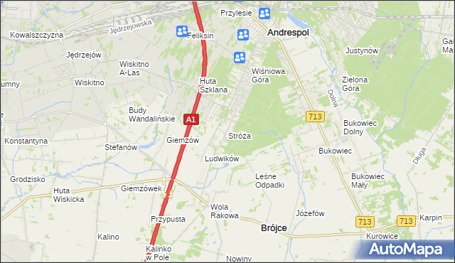 mapa Stróża gmina Andrespol, Stróża gmina Andrespol na mapie Targeo