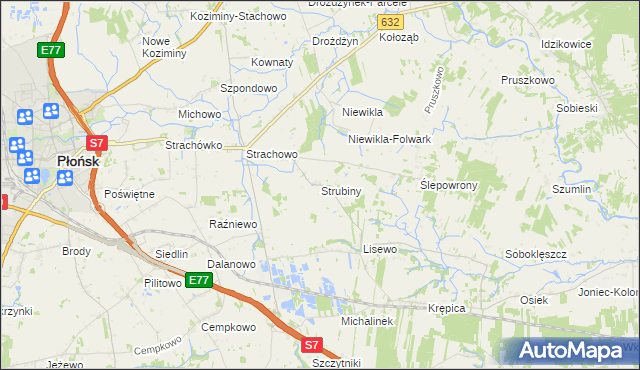 mapa Strubiny gmina Płońsk, Strubiny gmina Płońsk na mapie Targeo