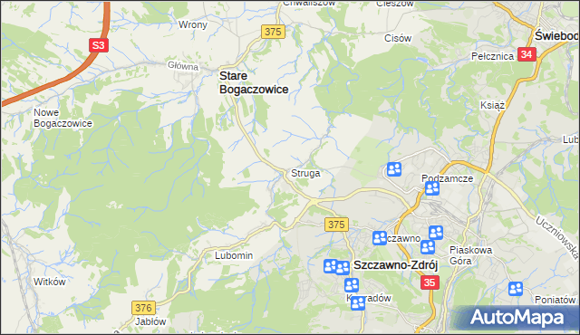 mapa Struga gmina Stare Bogaczowice, Struga gmina Stare Bogaczowice na mapie Targeo