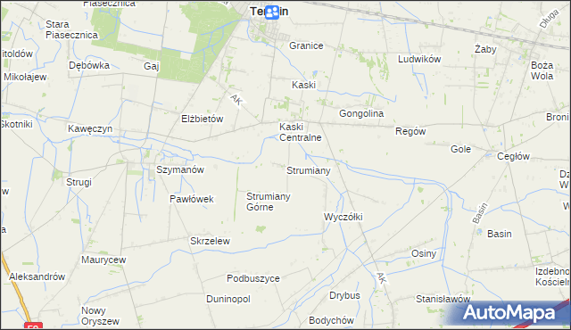 mapa Strumiany gmina Baranów, Strumiany gmina Baranów na mapie Targeo