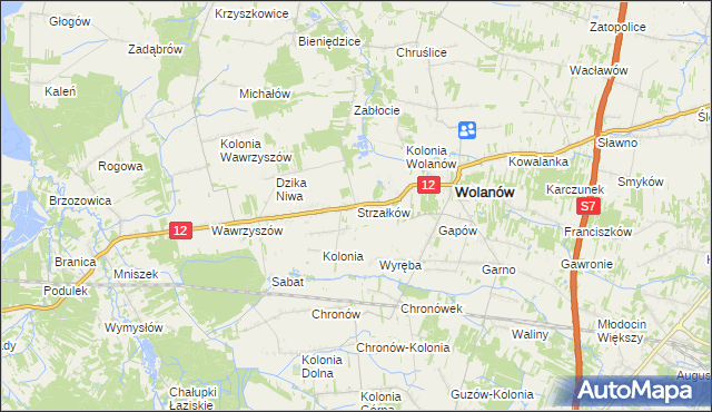 mapa Strzałków gmina Wolanów, Strzałków gmina Wolanów na mapie Targeo