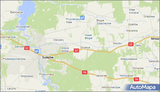 mapa Strzelce gmina Mniszków, Strzelce gmina Mniszków na mapie Targeo