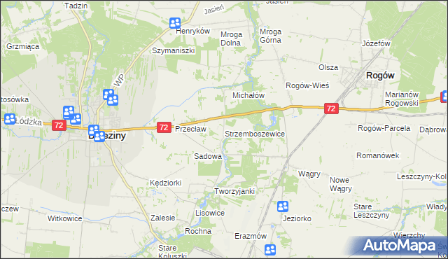 mapa Strzemboszewice, Strzemboszewice na mapie Targeo